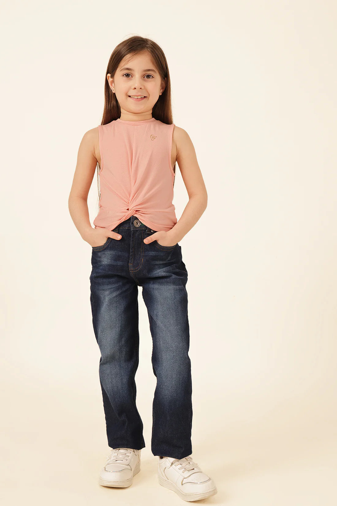 Girls Peach Printed Knit T-Shirt
