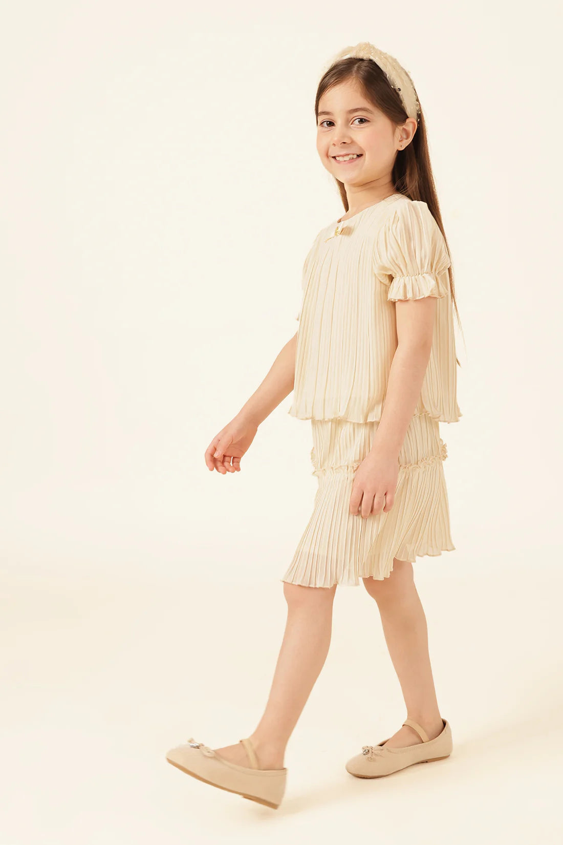 Girls Sand Pleated Poly Georgette Top