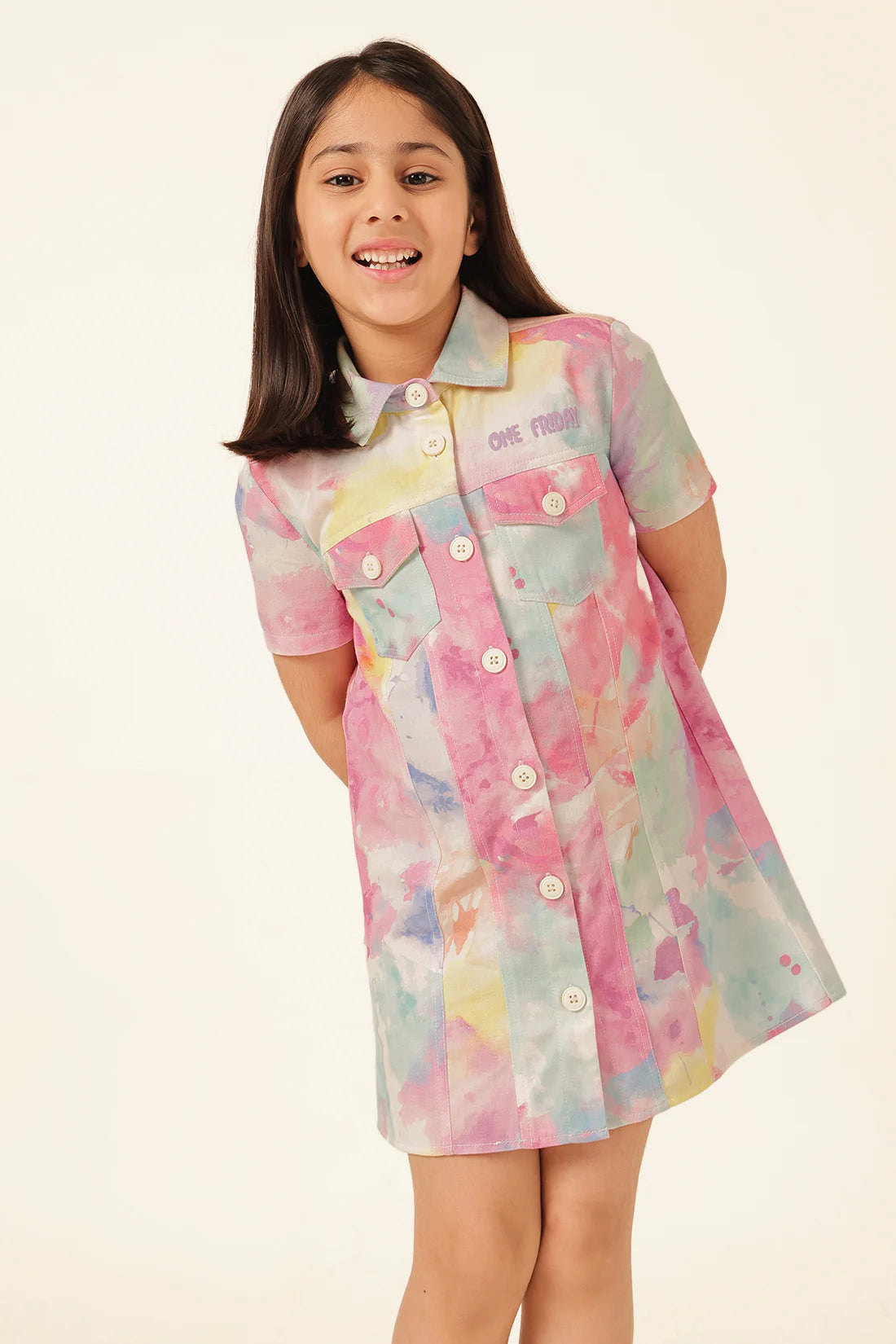 Girls Multi Tie Dye Cotton Shirt Dress