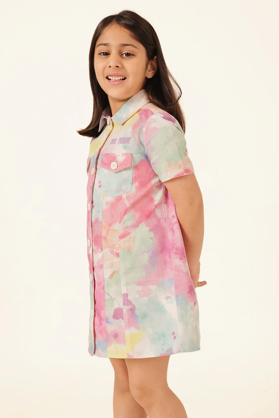 Girls Multi Tie Dye Cotton Shirt Dress