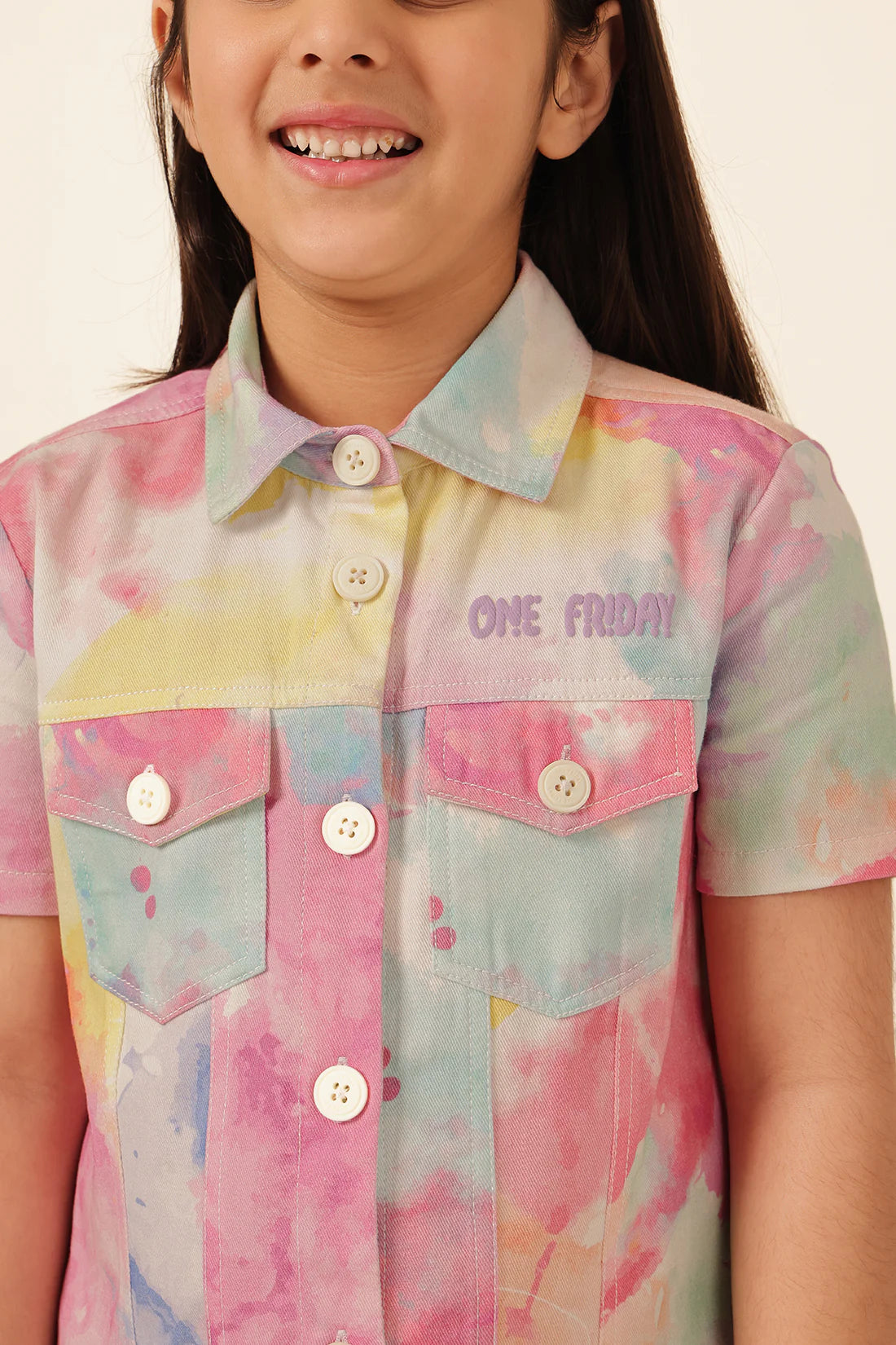 Girls Multi Tie Dye Cotton Shirt Dress