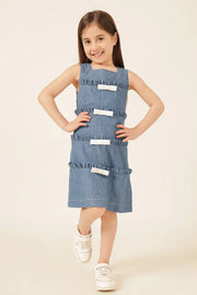 Girls Blue Cotton Denim Dress