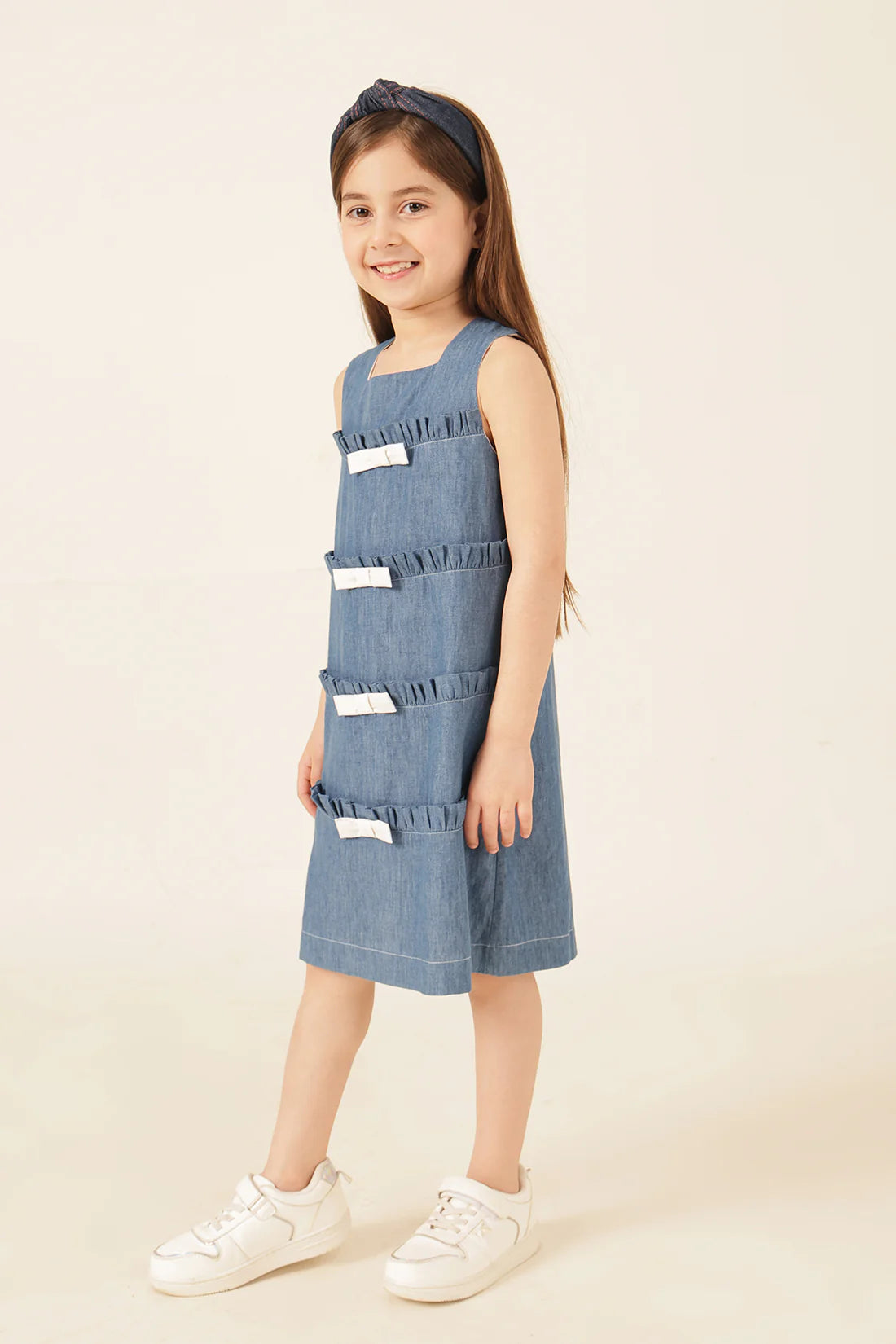 Girls Blue Cotton Denim Dress