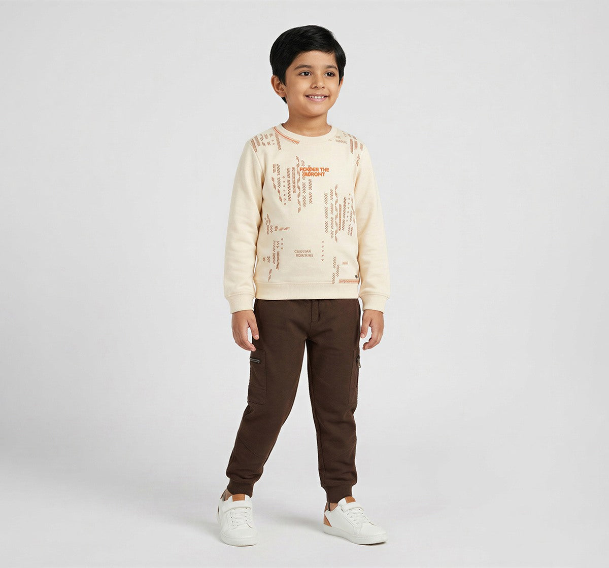 Knit Jogger with Print On Front Brown