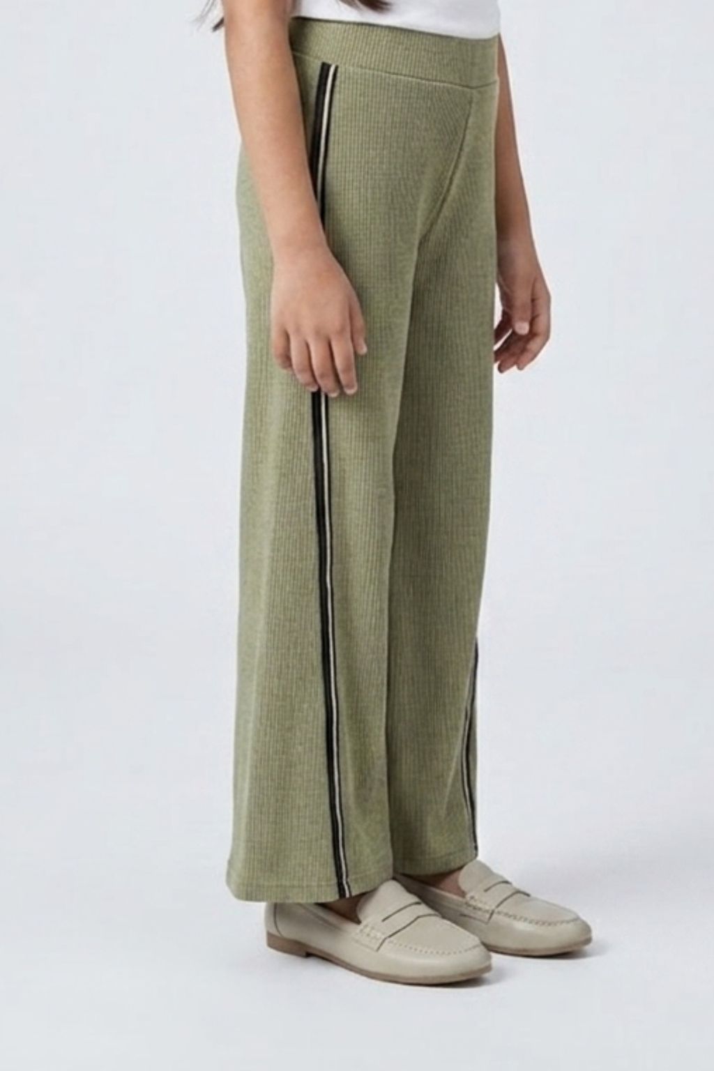 Girls Sage Green Textured Wide-Leg Pants