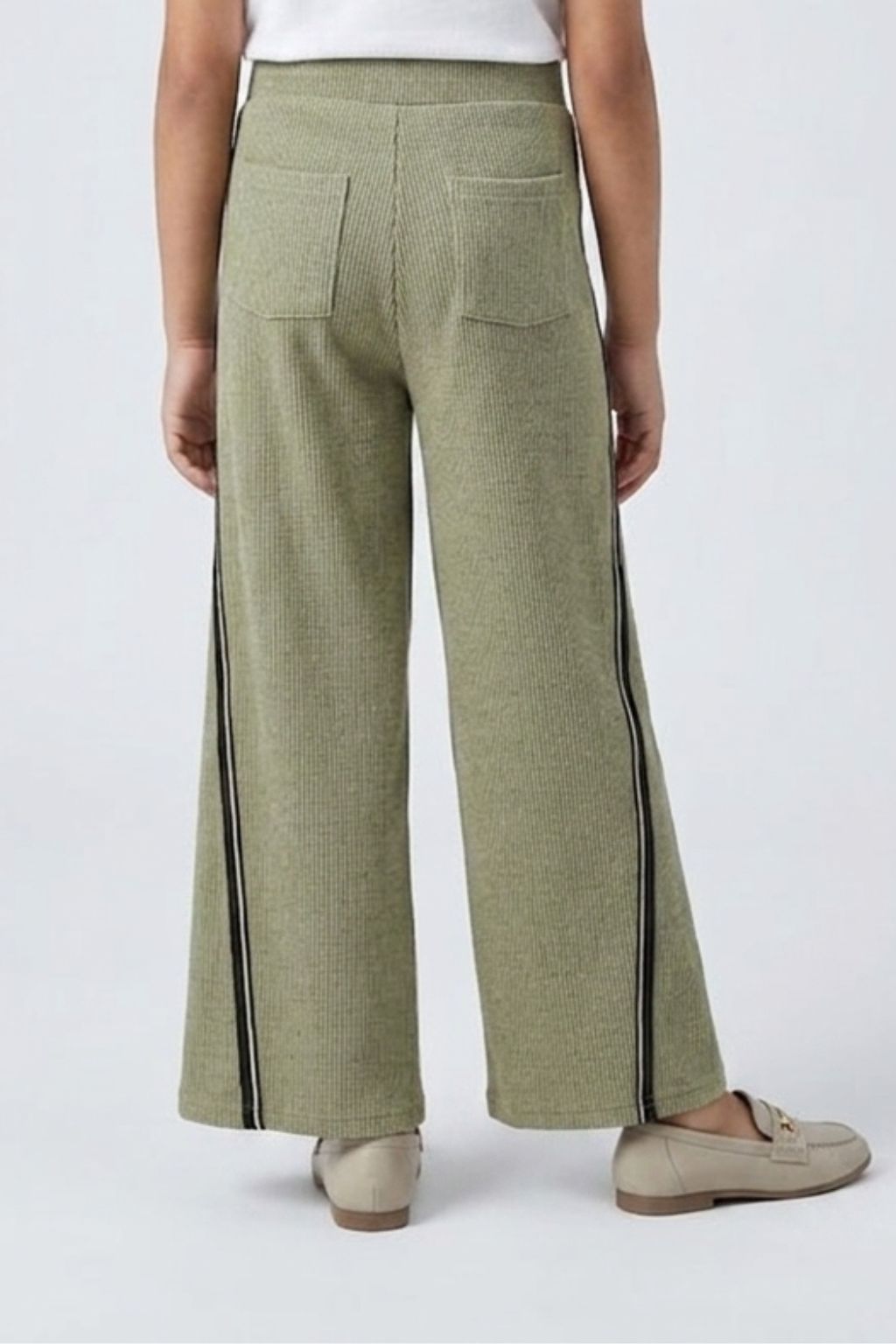 Girls Sage Green Textured Wide-Leg Pants