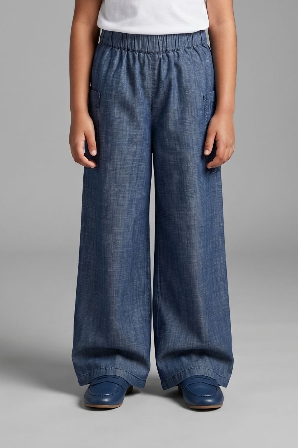 Girls Dark Blue Wide-Leg Pants
