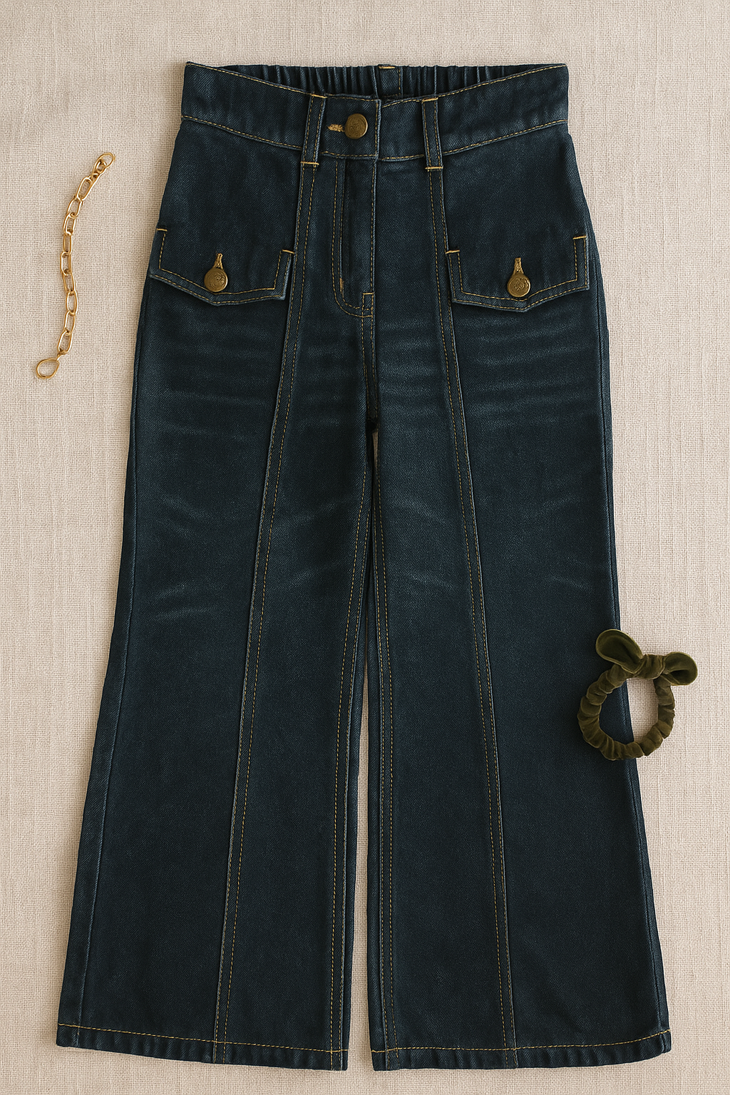 Girls Dark Blue Bootcut Denim Pants