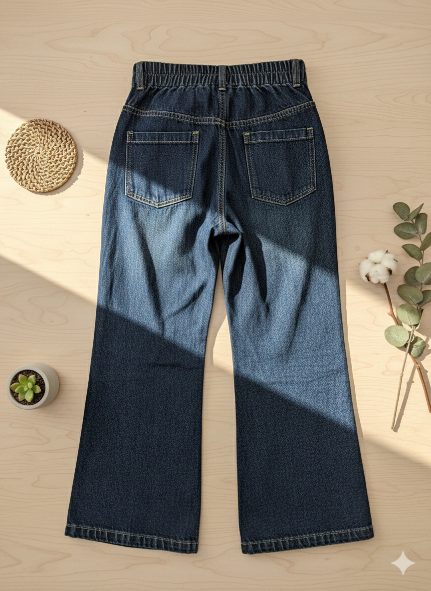 Girls Dark Blue Bootcut Denim Pants