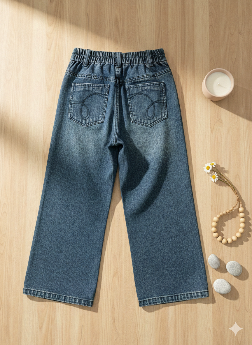 Girls Air Force Blue Patch Detail Flared Denim Pants