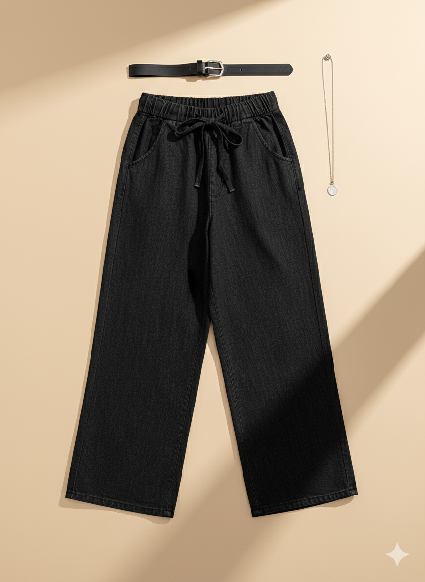 Girls Black Loose Fit Trouser Pants