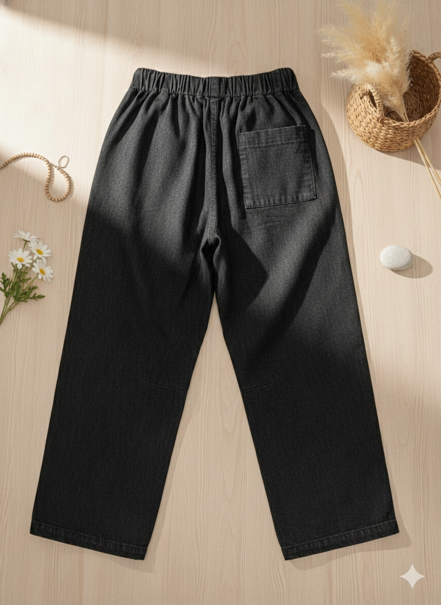 Girls Black Loose Fit Trouser Pants