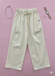 Girls Cream Front Pleated Loose Fit Cotton Pants
