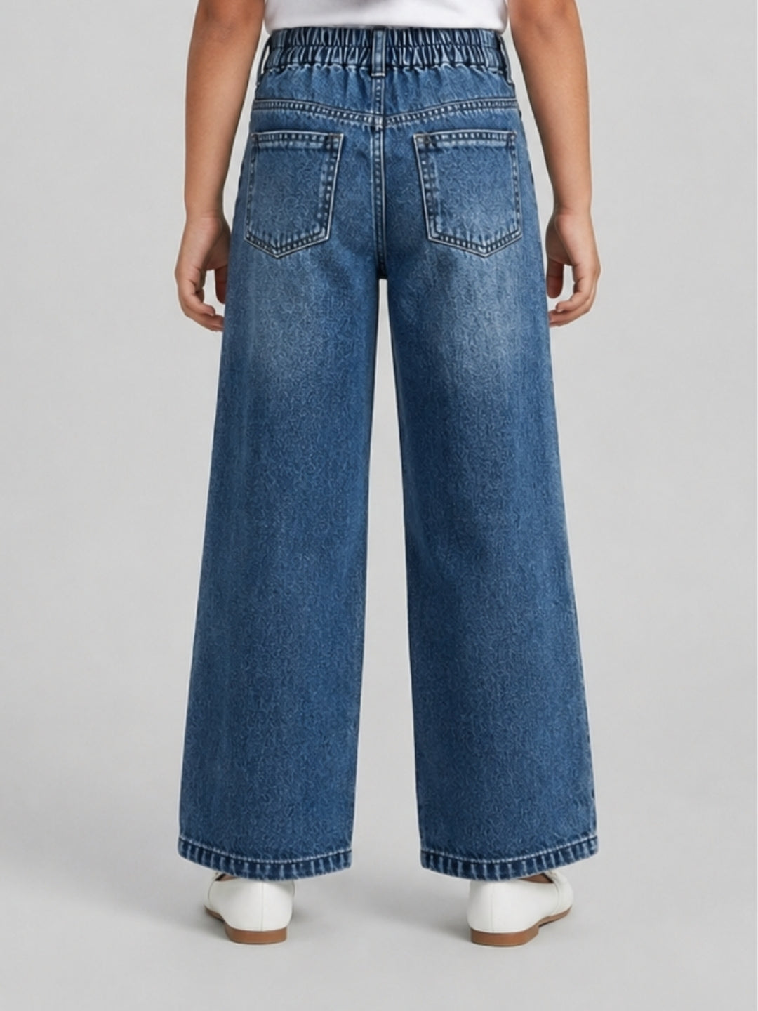 Girls Dark Blue Pearl-Embellished Denim Pants