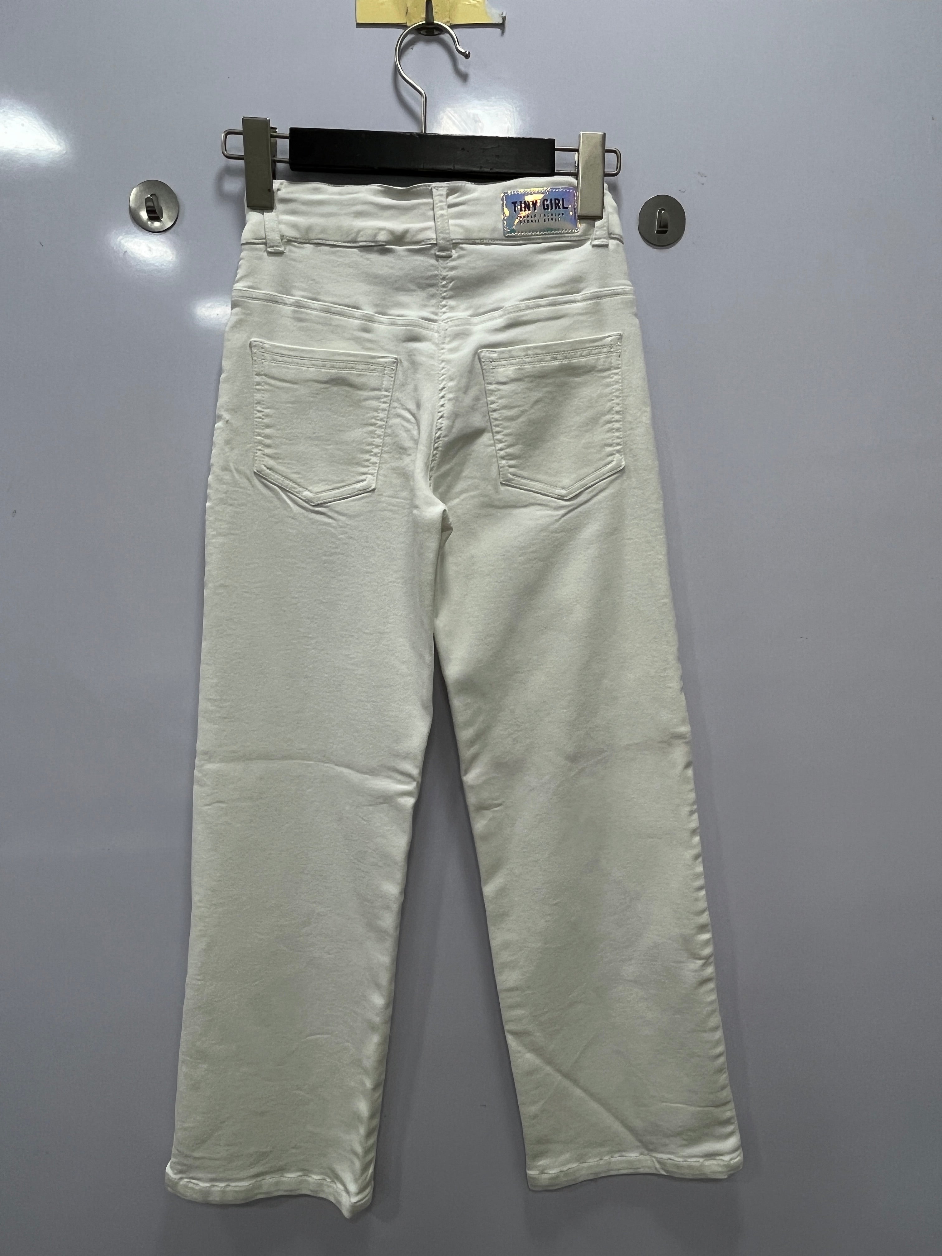 Girls White Skinny-Fit Basic Cotton Full-Length Pants