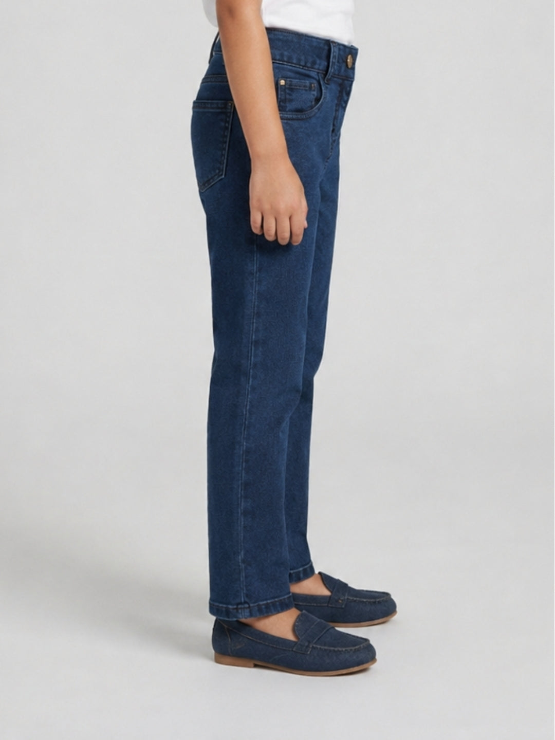 Girls Dark Blue Regular-Fit Basic Full-Length Cotton Pants