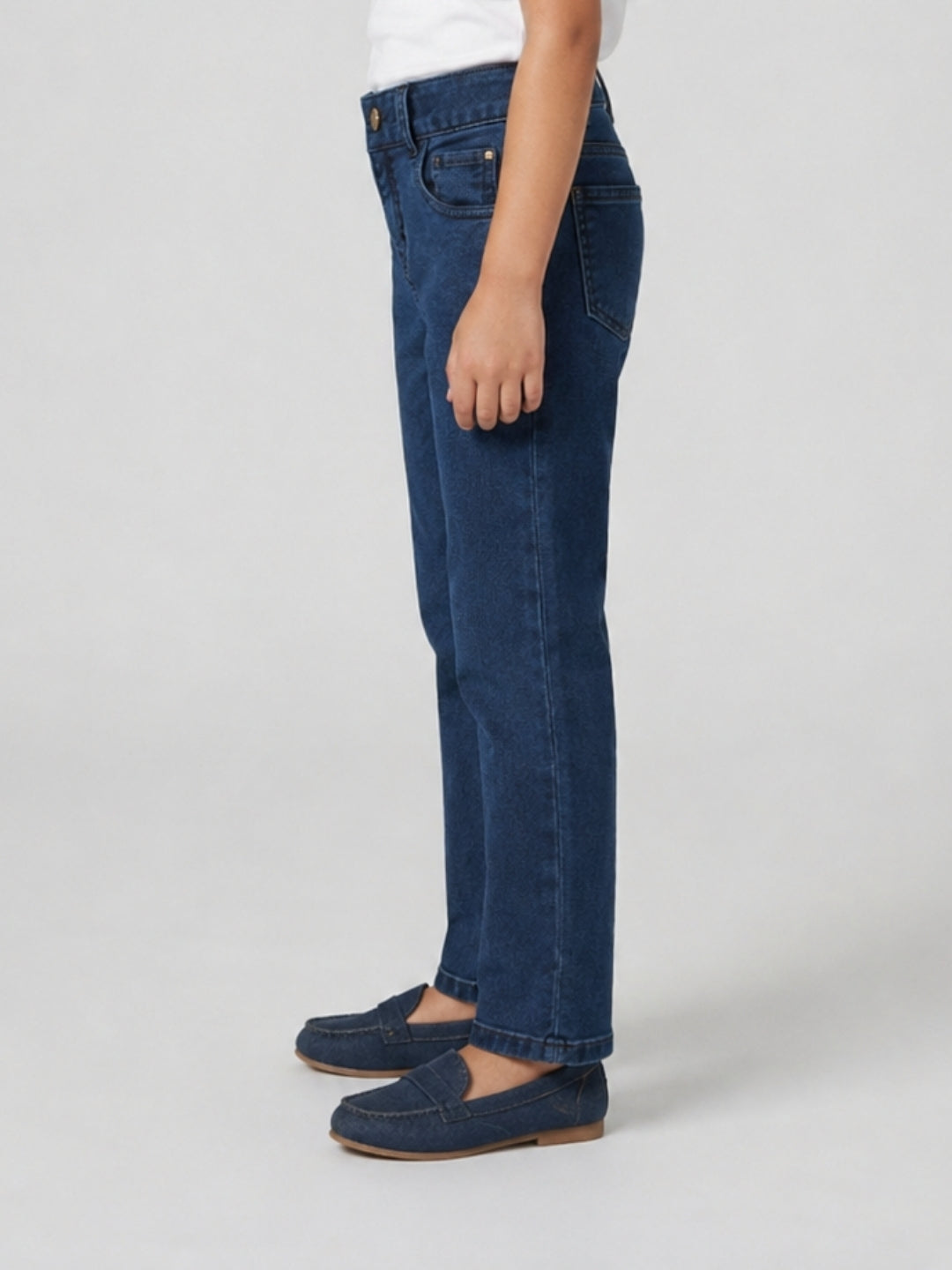 Girls Dark Blue Regular-Fit Basic Full-Length Cotton Pants