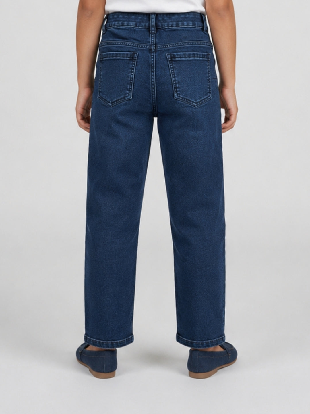 Girls Dark Blue Regular-Fit Basic Full-Length Cotton Pants