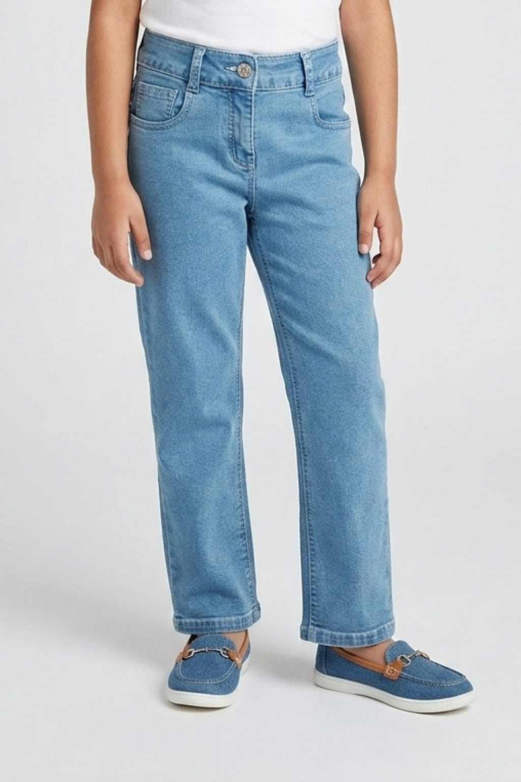 Girls Light Blue Regular-Fit Basic Full-Length Cotton Pants