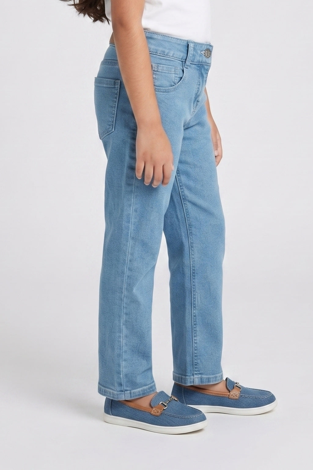 Girls Light Blue Regular-Fit Basic Full-Length Cotton Pants