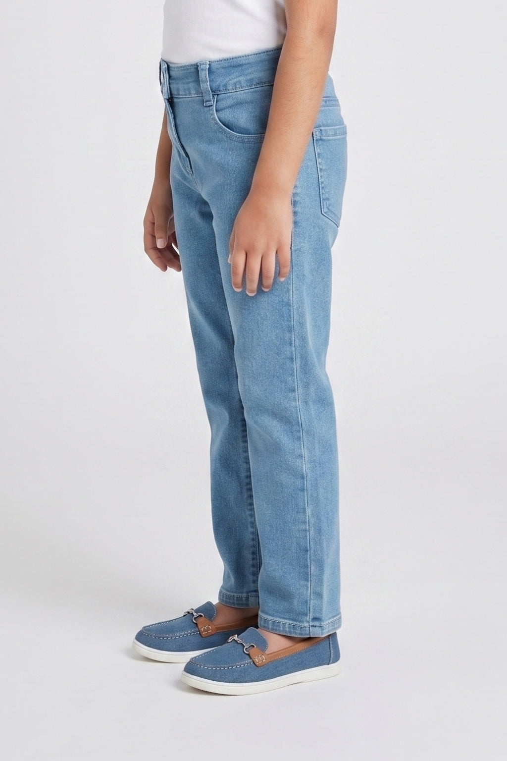 Girls Light Blue Regular-Fit Basic Full-Length Cotton Pants