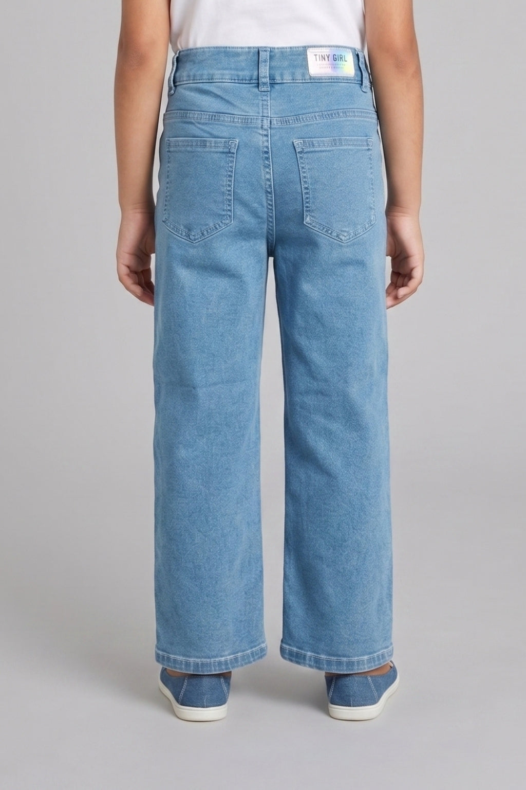 Girls Light Blue Regular-Fit Basic Full-Length Cotton Pants