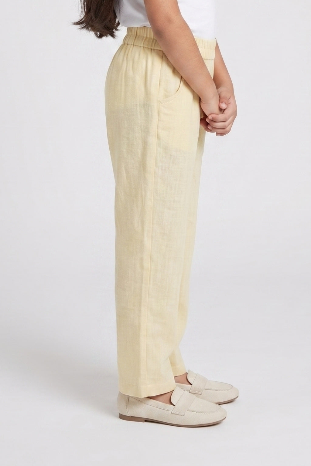 Girls Cream Classic Regular-Fit Cotton Full-Length Pants