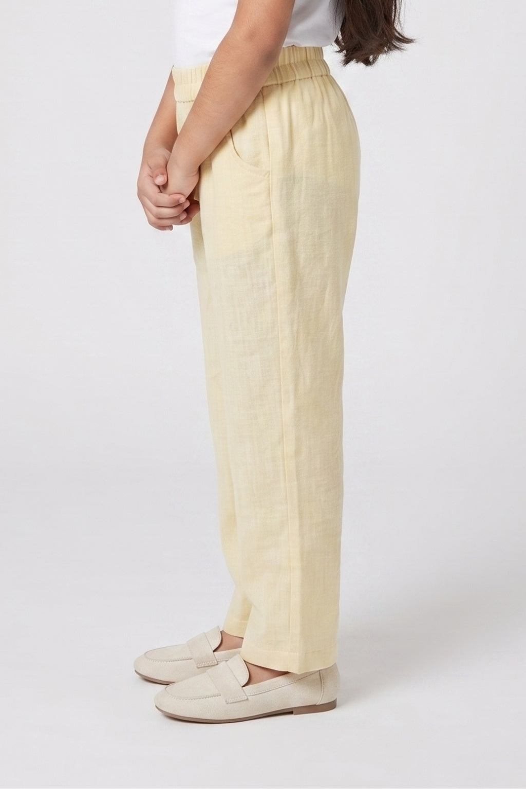Girls Navy Blue Regular-Fit Basic Full-Length Cotton Pants