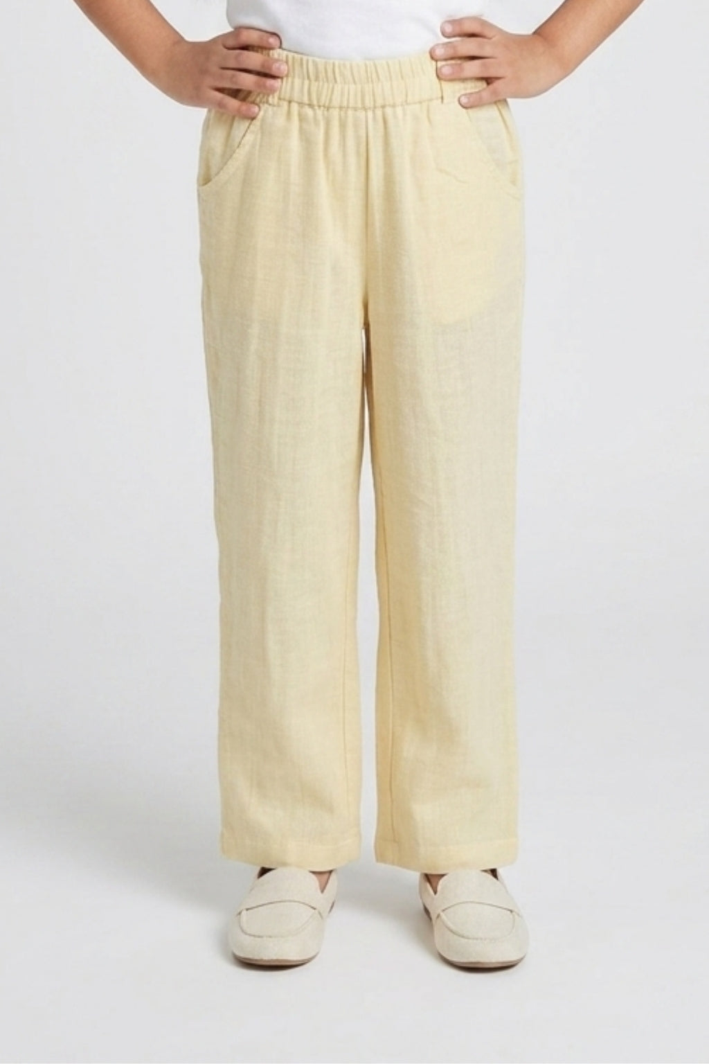 Girls Cream Classic Regular-Fit Cotton Full-Length Pants