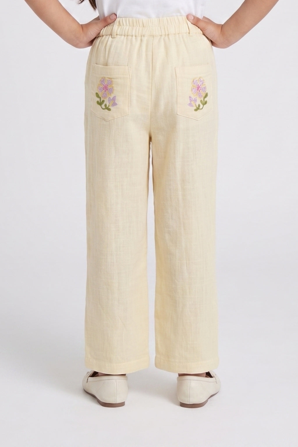Girls Navy Blue Regular-Fit Basic Full-Length Cotton Pants