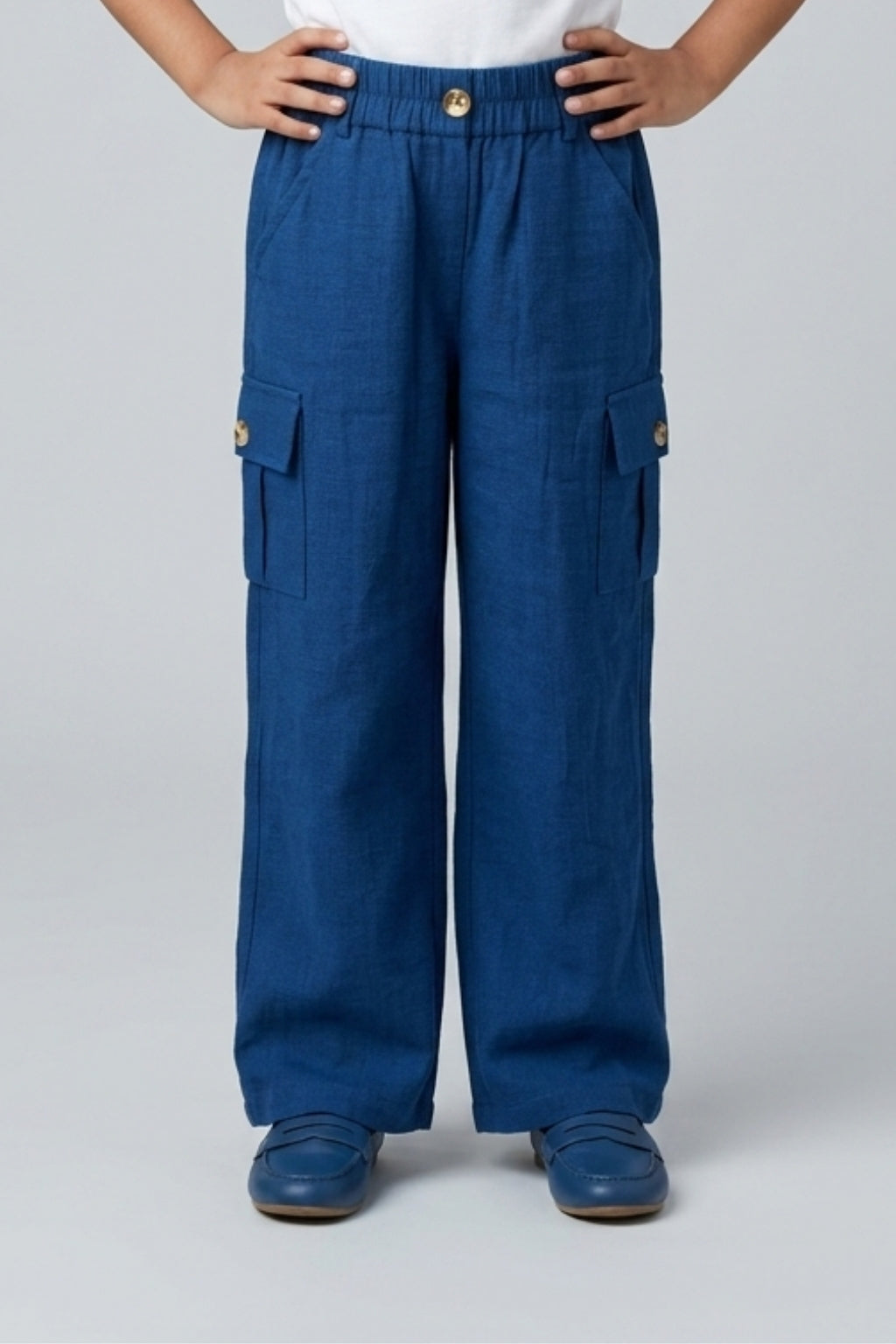 Girls Royal Blue Cargo-Pocket Straight-Fit Cotton Pants