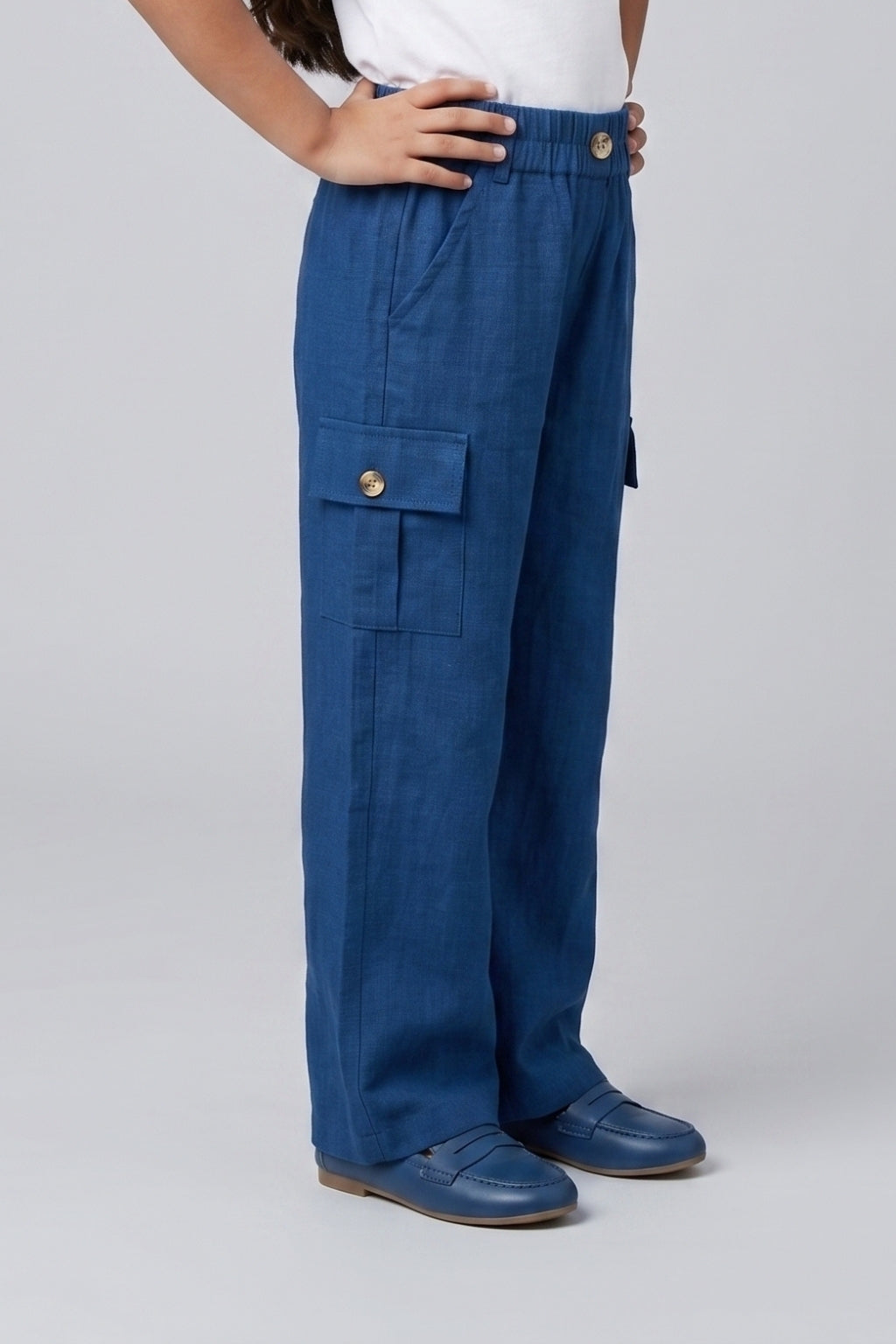 Girls Royal Blue Cargo-Pocket Straight-Fit Cotton Pants