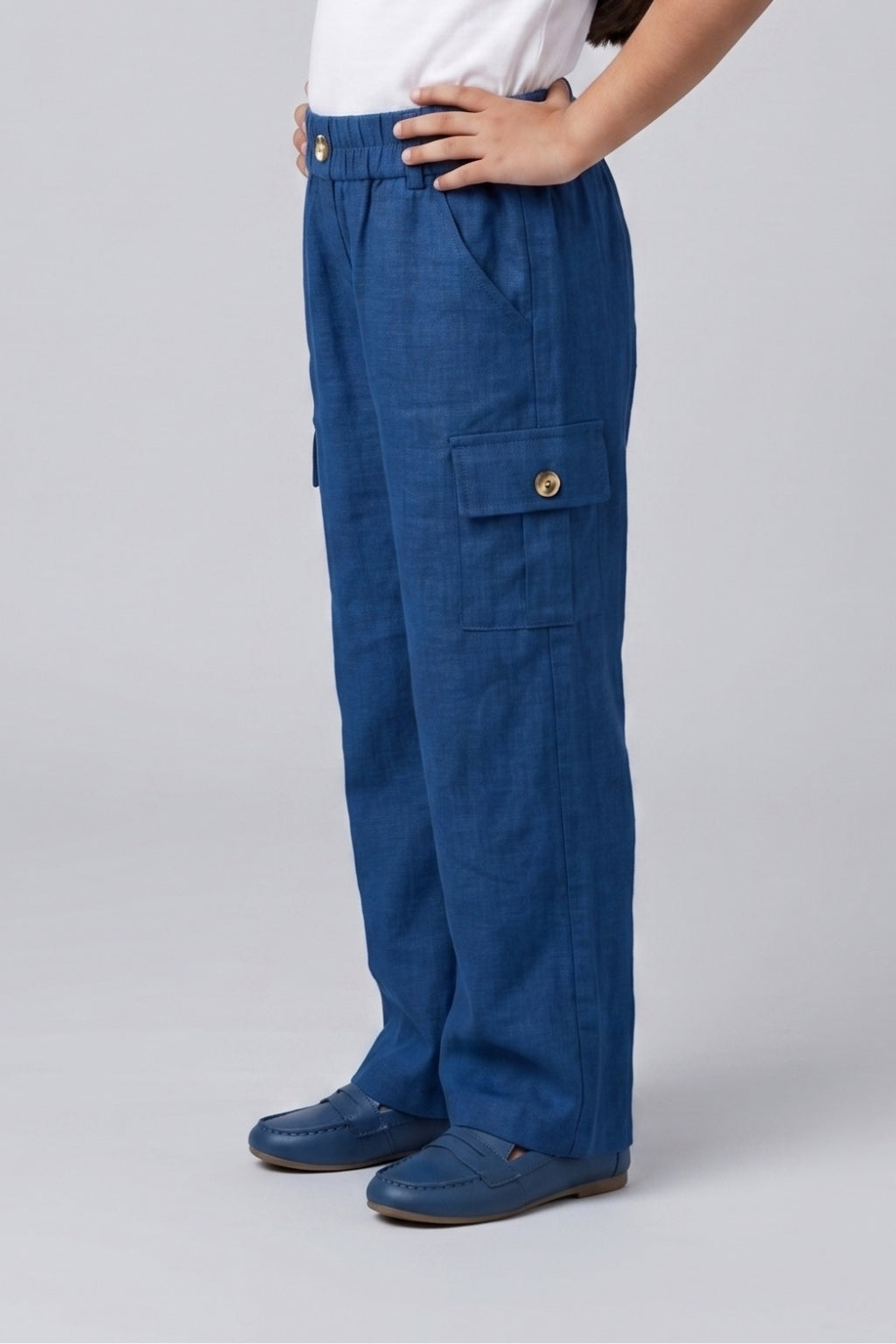 Girls Royal Blue Cargo-Pocket Straight-Fit Cotton Pants