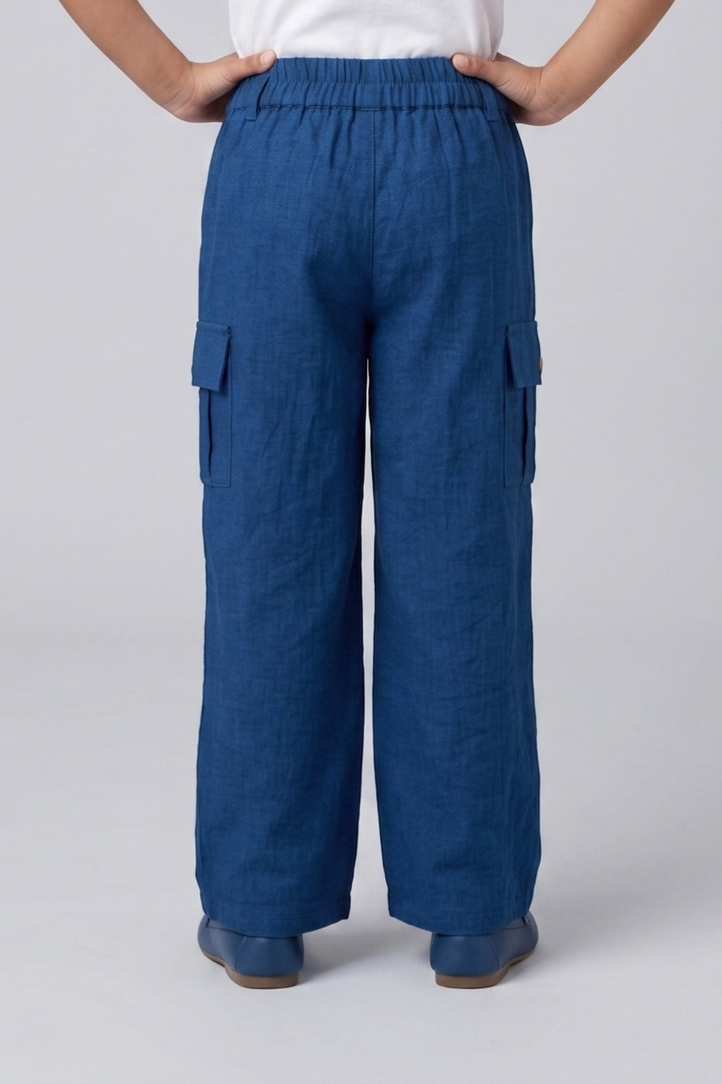 Girls Royal Blue Cargo-Pocket Straight-Fit Cotton Pants