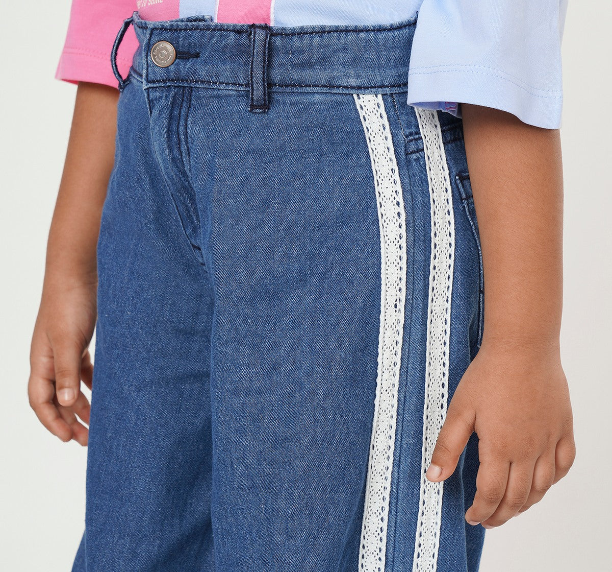 Wide Leg Fit with Cotton Tape Side Jeans Blue
