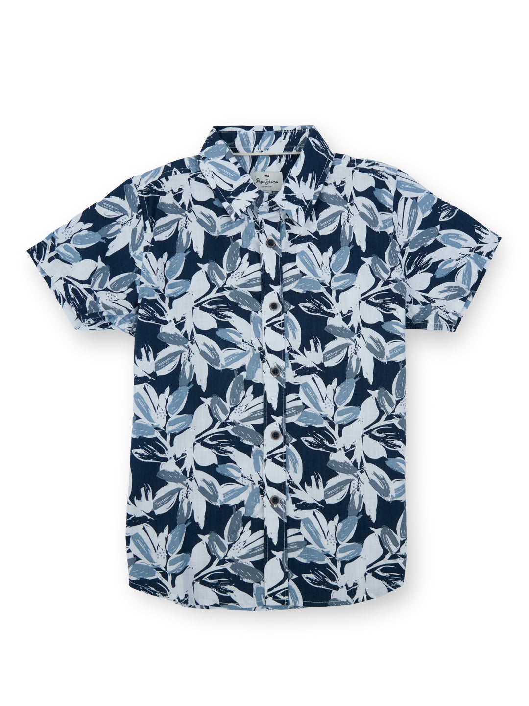Boys Blue Printed Regular Fit Shirt Short Sleeves