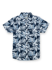 Boys Blue Printed Regular Fit Shirt Short Sleeves