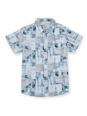 Boys Beige Printed Regular Fit Shirt