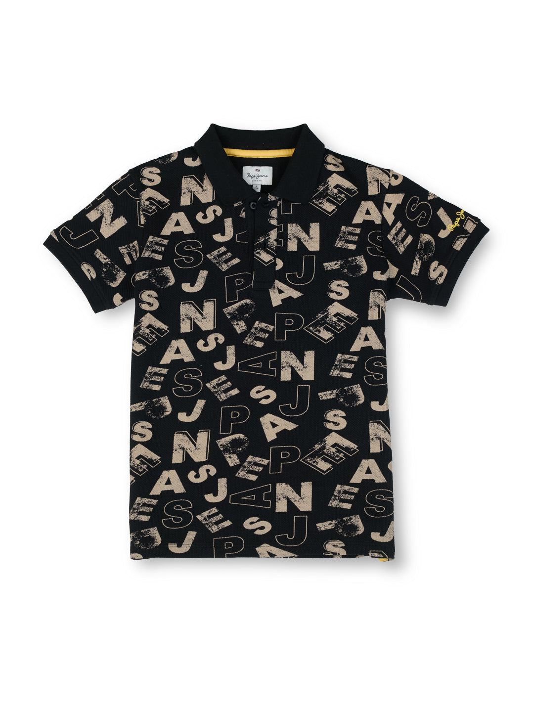 Boys Black Letter Print Regular Fit Polo
