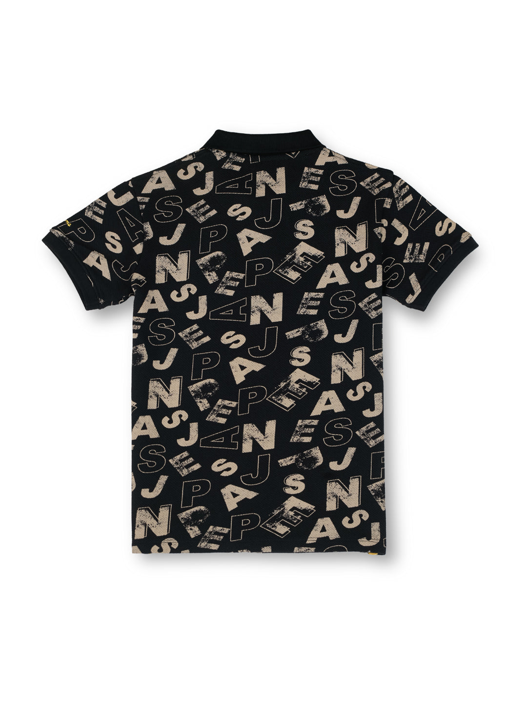 Boys Black Letter Print Regular Fit Polo