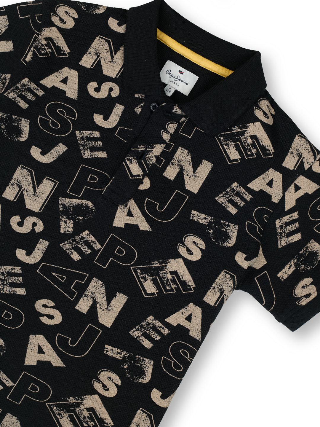 Boys Black Letter Print Regular Fit Polo