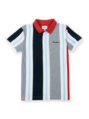Boys Red Striped Regular Fit Polo