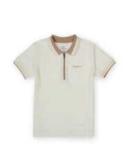 Boys Ecru Graphic Print Regular Fit Polo