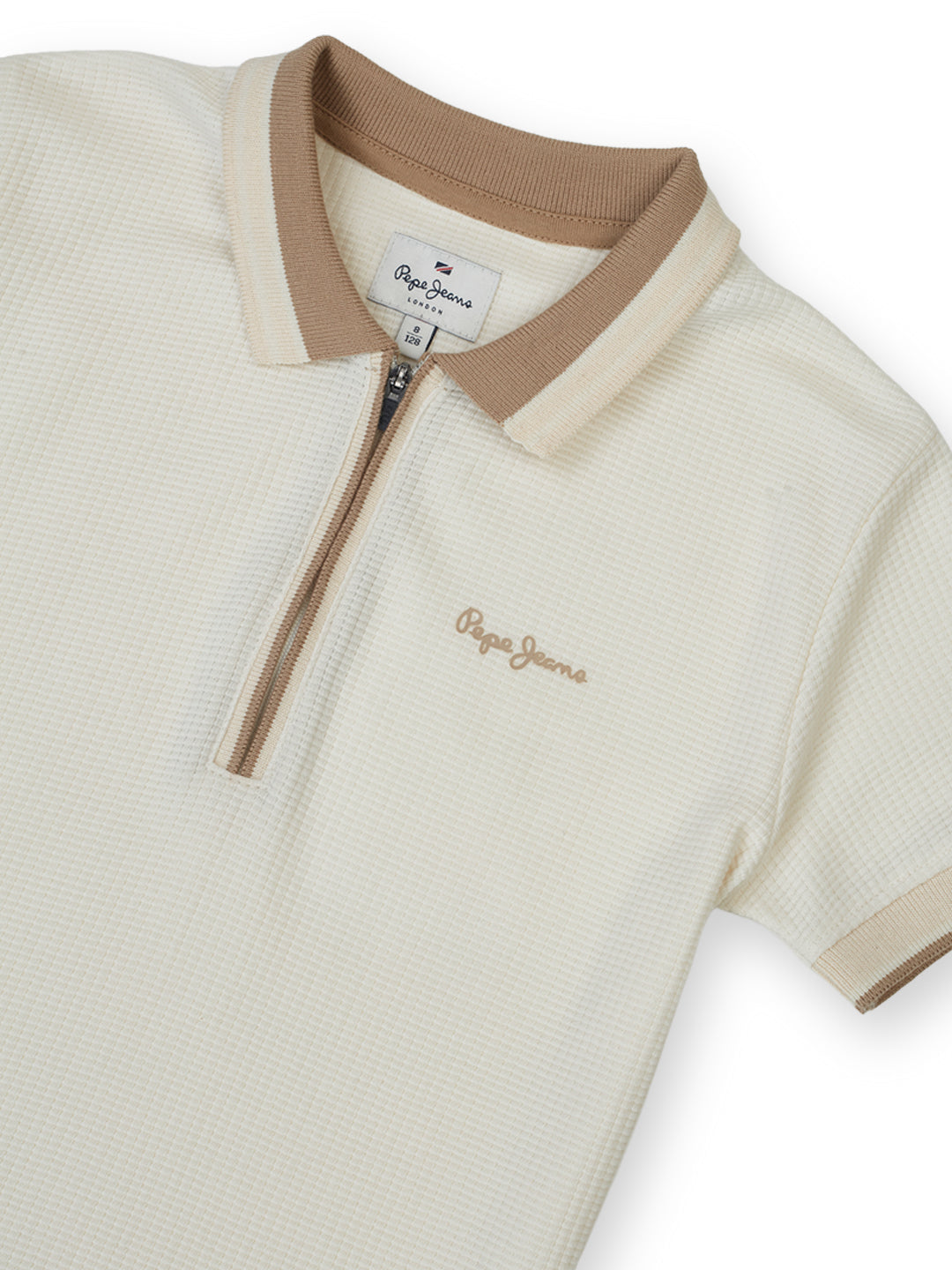 Boys Ecru Graphic Print Regular Fit Polo
