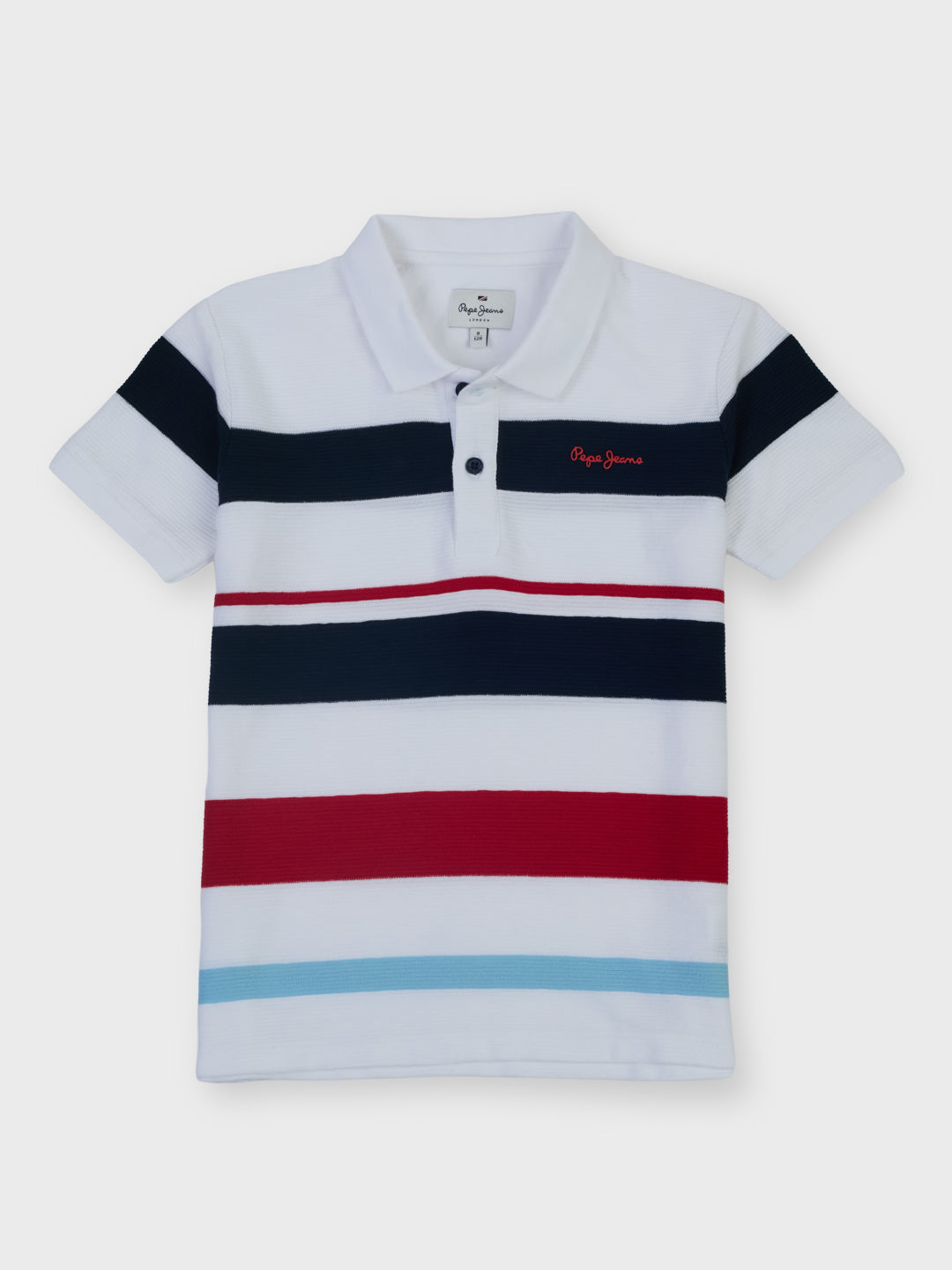 Boys White Striped Regular Fit Polo