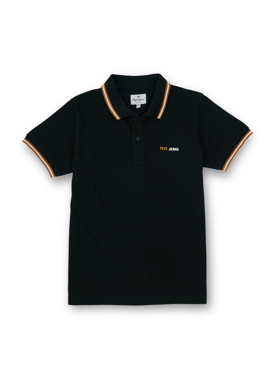 Boys Black Graphic Print Regular Fit Polo Short Sleeves