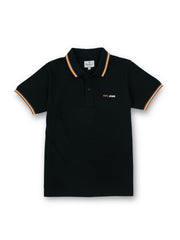 Boys Black Graphic Print Regular Fit Polo Short Sleeves