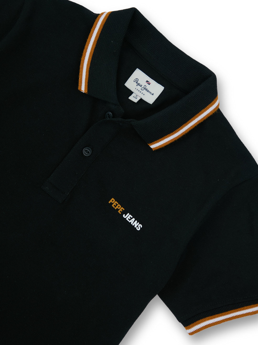 Boys Black Graphic Print Regular Fit Polo Short Sleeves