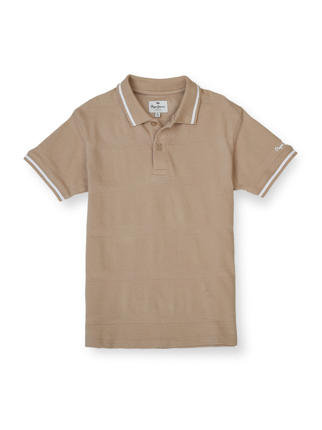Boys Co Beige Striped Regular Fit Polo