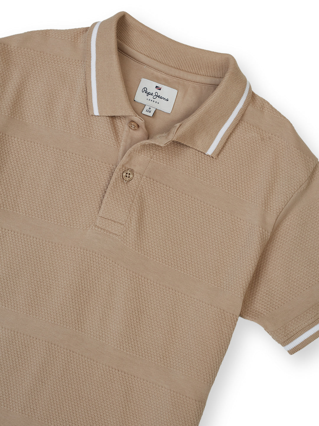 Boys Co Beige Striped Regular Fit Polo